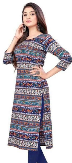Green, White and Off White color Kurti in Crepe Silk fabric with Printed work