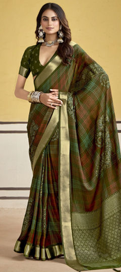 Beige and Brown, Green color Saree in Art Silk fabric with Weaving work