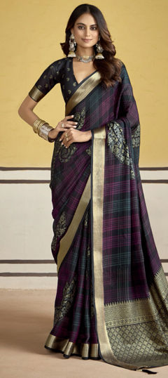 Black and Grey, Pink and Majenta color Saree in Art Silk fabric with Weaving work
