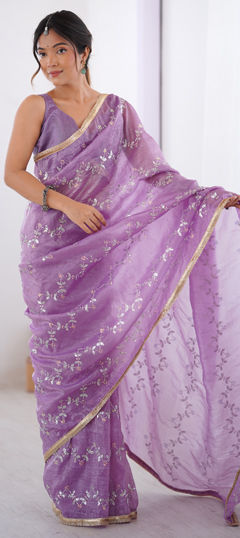 Purple and Violet color Saree in Crushed Silk fabric with Sequence work