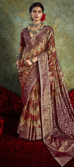 Multicolor color Saree in Silk fabric with Printed, Weaving work