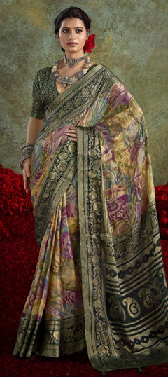 Multicolor color Saree in Silk fabric with Printed, Weaving work