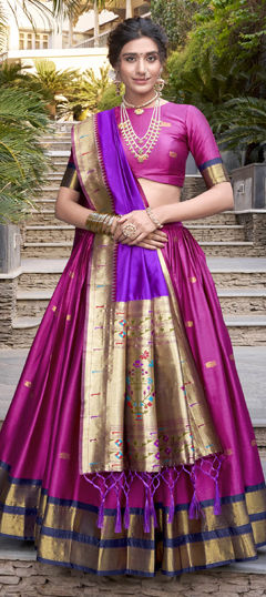 Pink and Majenta color Lehenga in Jacquard fabric with Weaving, Zari work