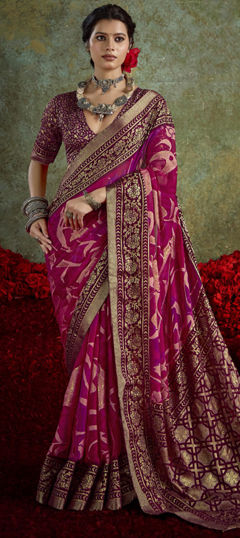 Multicolor color Saree in Silk fabric with Printed, Weaving work