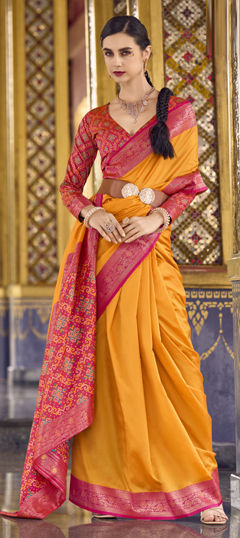 Yellow color Saree in Silk fabric with Weaving, Zari work