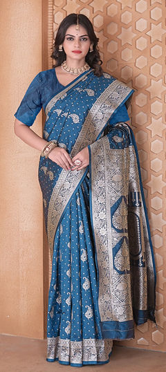 Blue color Saree in Art Silk, Silk fabric with Weaving, Zari work