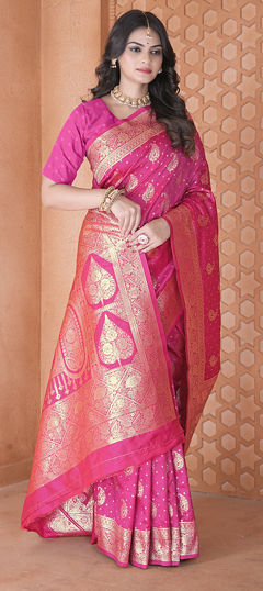 Pink and Majenta color Saree in Art Silk, Silk fabric with Weaving, Zari work