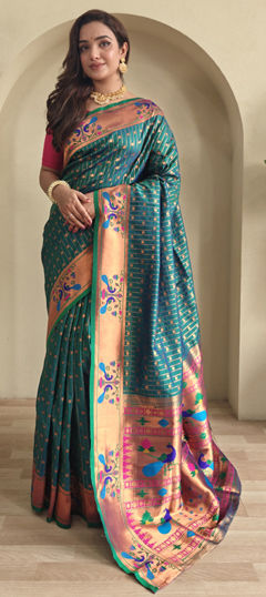 Blue color Saree in Silk fabric with Weaving work