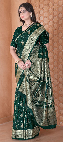 Green color Saree in Art Silk, Silk fabric with Weaving, Zari work