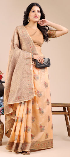 Pink and Majenta color Saree in Cotton fabric with Weaving, Zari work