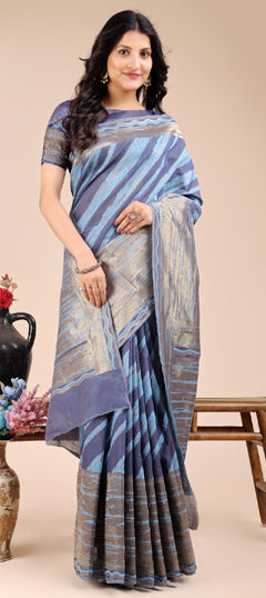 Blue color Saree in Cotton fabric with Printed work