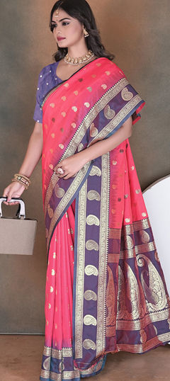 Pink and Majenta color Saree in Art Silk, Silk fabric with Weaving, Zari work