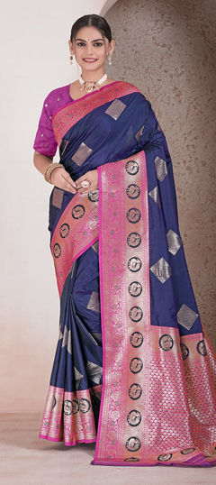 Blue color Saree in Art Silk fabric with Weaving, Zari work