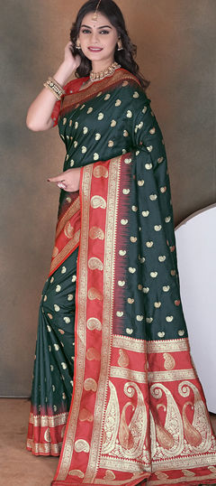 Green color Saree in Art Silk, Silk fabric with Weaving, Zari work