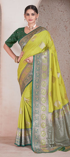 Green color Saree in Art Silk fabric with Weaving, Zari work