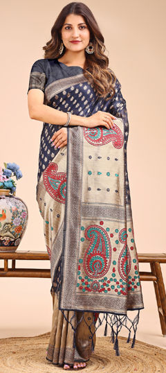 Blue color Saree in Linen fabric with Weaving work