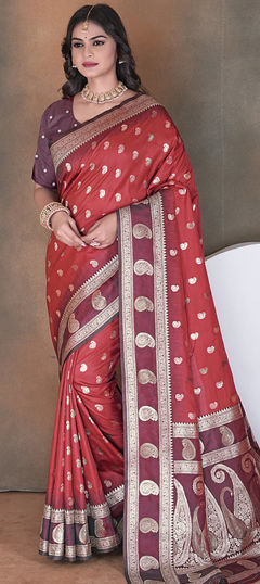 Beige and Brown color Saree in Art Silk, Silk fabric with Weaving, Zari work
