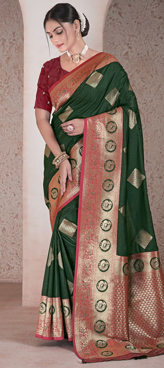 Green color Saree in Art Silk fabric with Weaving, Zari work