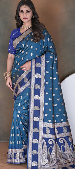 Blue color Saree in Art Silk, Silk fabric with Weaving, Zari work