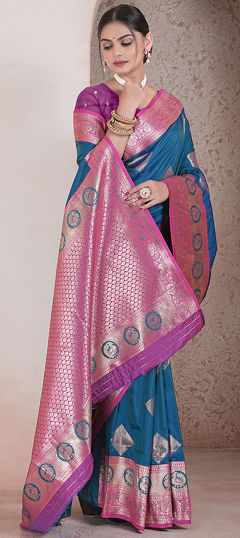 Blue color Saree in Art Silk fabric with Weaving, Zari work