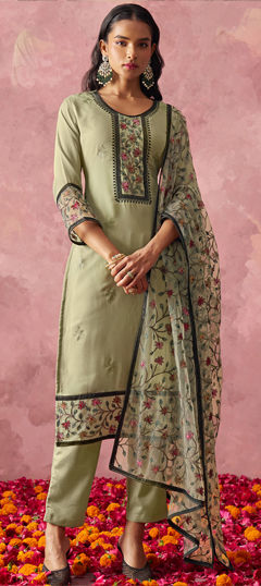 Green color Salwar Kameez in Georgette fabric with Embroidered, Resham, Thread work