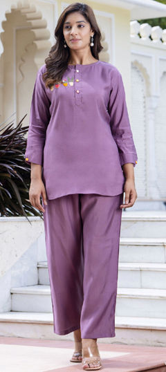 Purple and Violet color Co-ords Set in Blended fabric with Embroidered, Resham, Thread work