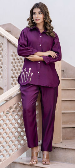 Purple and Violet color Co-ords Set in Blended fabric with Embroidered, Resham, Thread work