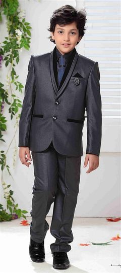 Black and Grey color Boys Suits in Imported fabric with Broches work : 201195