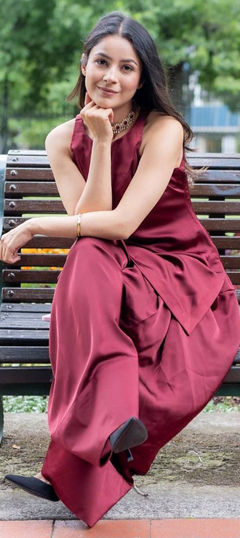 Red and Maroon color Salwar Kameez in Silk fabric with Thread work