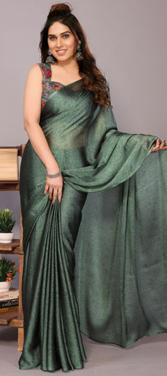 Green color Saree in Chiffon fabric with Floral, Printed work