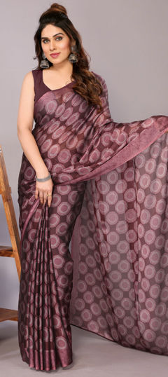 Red and Maroon color Saree in Chiffon fabric with Block Print work