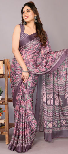 Purple and Violet color Saree in Chiffon fabric with Printed work