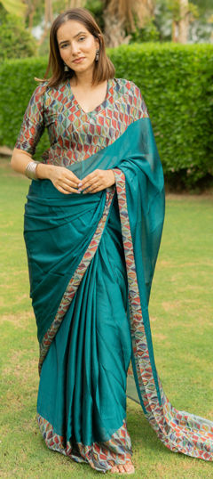 Blue color Saree in Chiffon fabric with Printed work