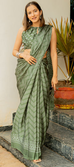 Green color Saree in Chiffon fabric with Printed work
