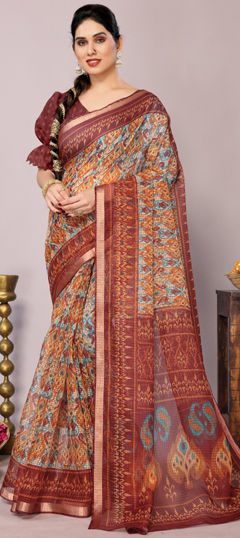 Pink and Majenta color Saree in Kota Doria Silk fabric with Printed work