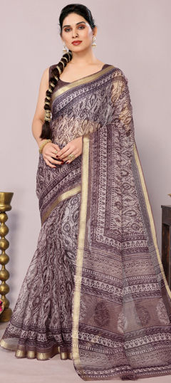 Pink and Majenta color Saree in Kota Doria Silk fabric with Printed work