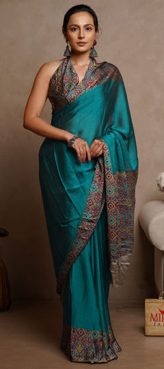 Blue color Saree in Chiffon fabric with Printed work