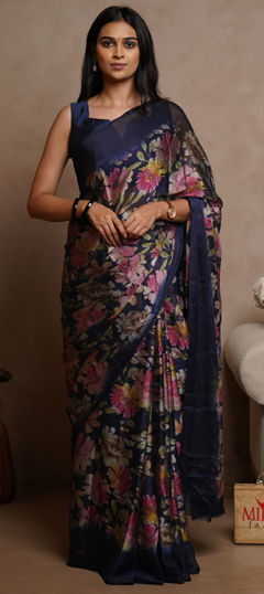 Purple and Violet color Saree in Chiffon fabric with Floral, Printed work