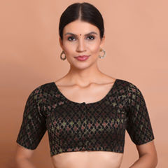 Black and Grey color Blouse in Brocade fabric with Weaving work