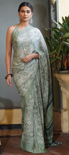 Green color Saree in Chiffon fabric with Printed work