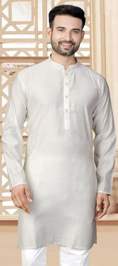 Beige and Brown color Kurta in Jacquard fabric with Thread work