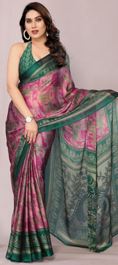 Pink and Majenta color Saree in Chiffon fabric with Printed work
