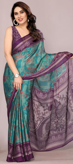 Blue color Saree in Chiffon fabric with Printed work