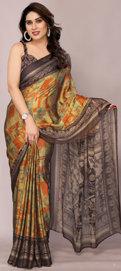 Yellow color Saree in Chiffon fabric with Printed work