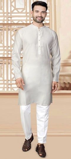 Beige and Brown color Kurta Pyjamas in Jacquard fabric with Thread work