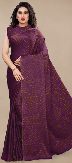 Red and Maroon color Saree in Chiffon fabric with Bandhej, Printed work