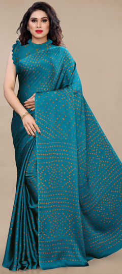 Blue color Saree in Chiffon fabric with Bandhej, Printed work