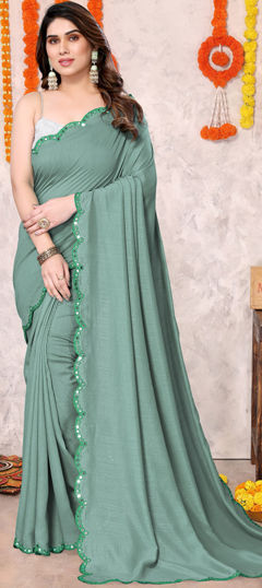 Blue color Saree in Blended, Silk fabric with Thread work