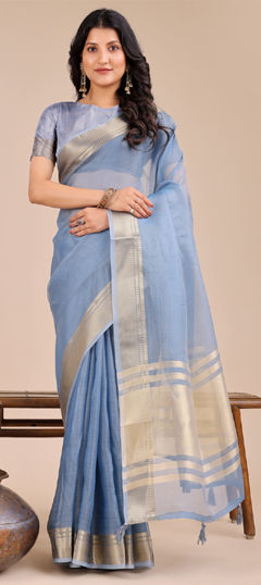 Blue color Saree in Organza Silk fabric with Weaving work