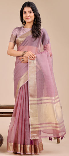Purple and Violet color Saree in Organza Silk fabric with Weaving work